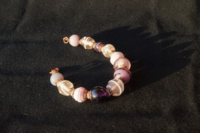 Braccialetto lampwork viola rosa bronzo 4