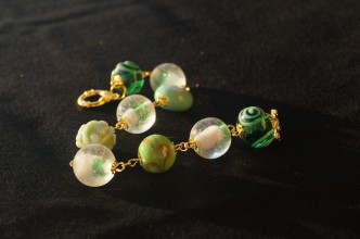 Braccialetto lampwork verde oro 3